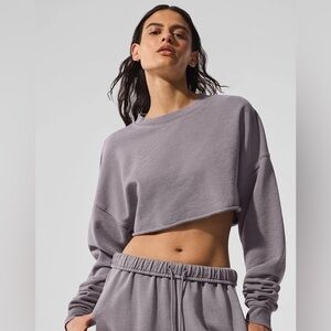 Alo Yoga Washed Extreme Cropped Pullover - Cool Grey Wash